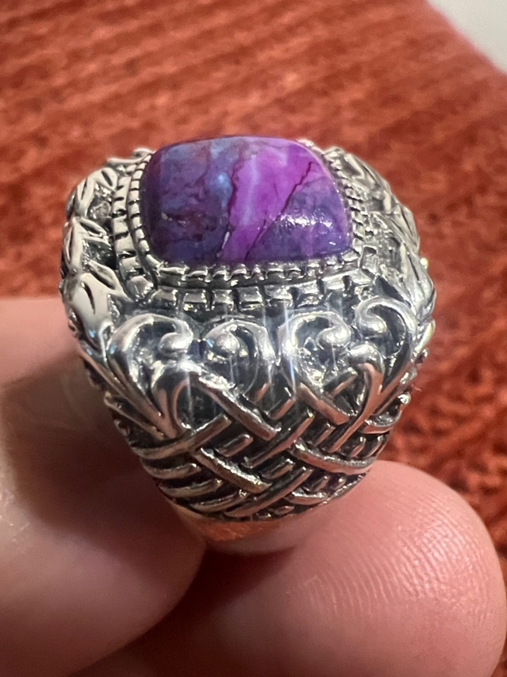 Sterling Silver Statement Ring with Purple turquoise stone Size 7